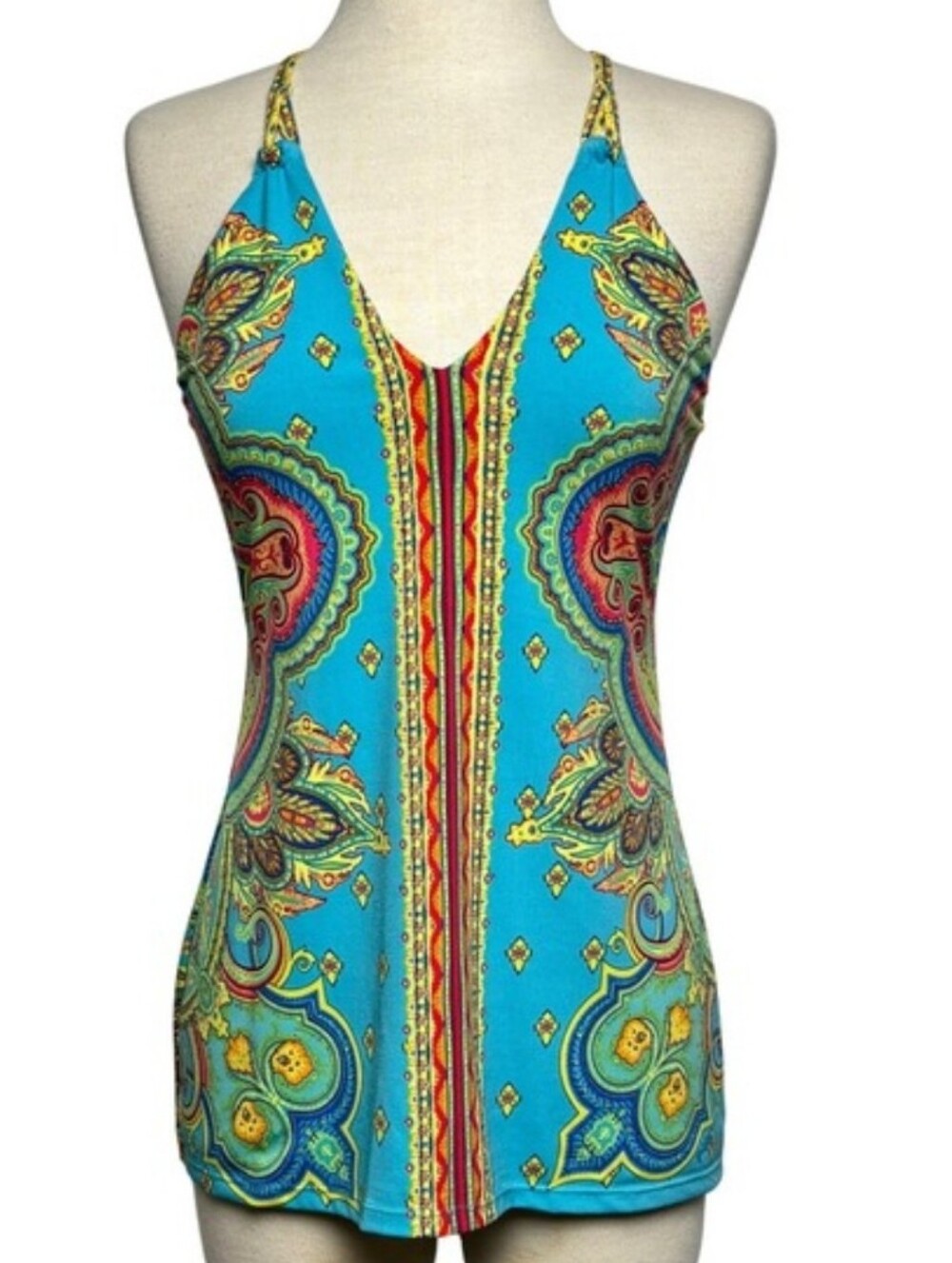 Hale Bob Turquoise Paisley Halter Top.